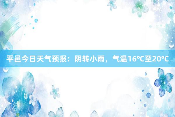 平邑今日天气预报：阴转小雨，气温16℃至20℃